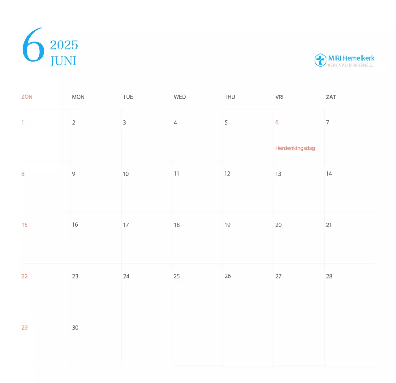Blauw modern concept kerkkalender