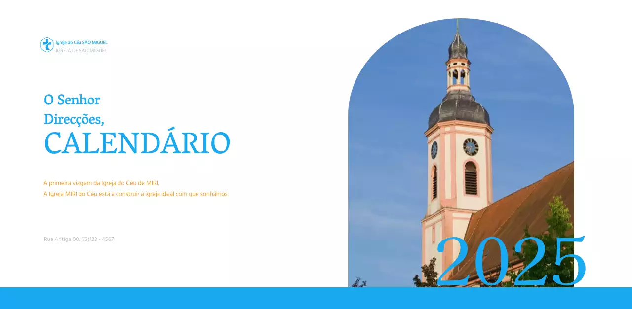 Calendário de igreja azul com conceito moderno