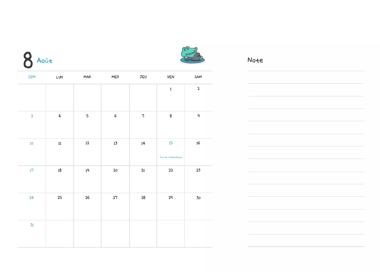 Un calendrier avec un concept d'illustration Ago mignon