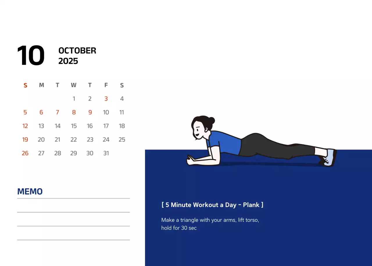 Simple calendar with blue, clean illustrations