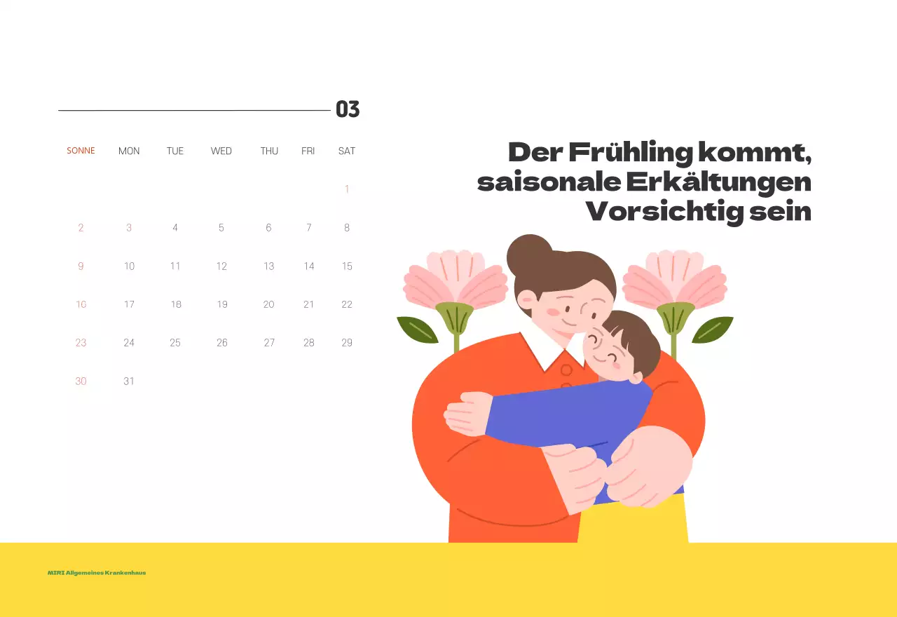 Ein festliches Krankenhaus mit Illustrationen zum Thema Gesundheit und Familie und farbenfrohen Akzenten