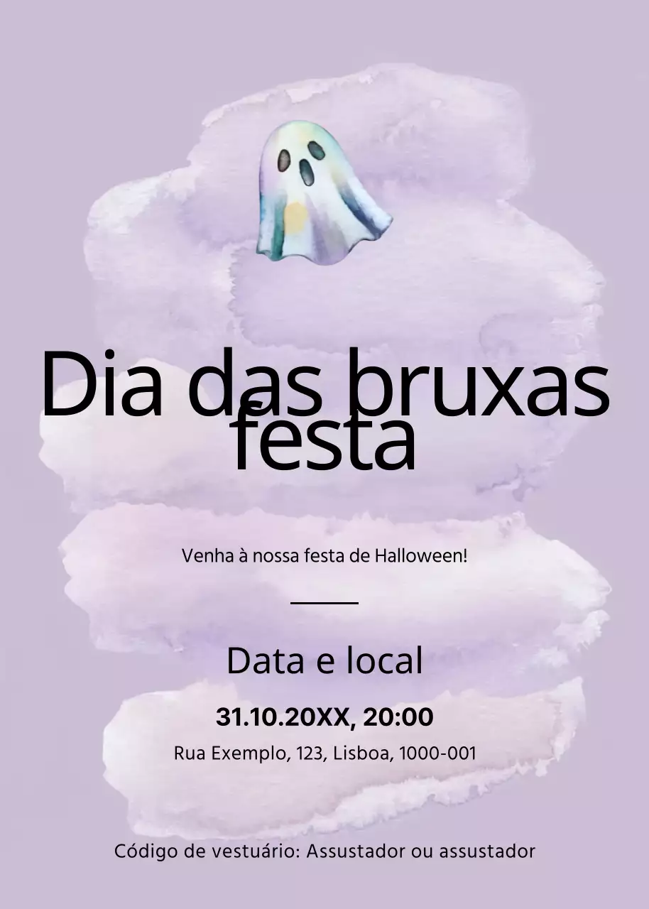 convite de halloween minimalista roxo