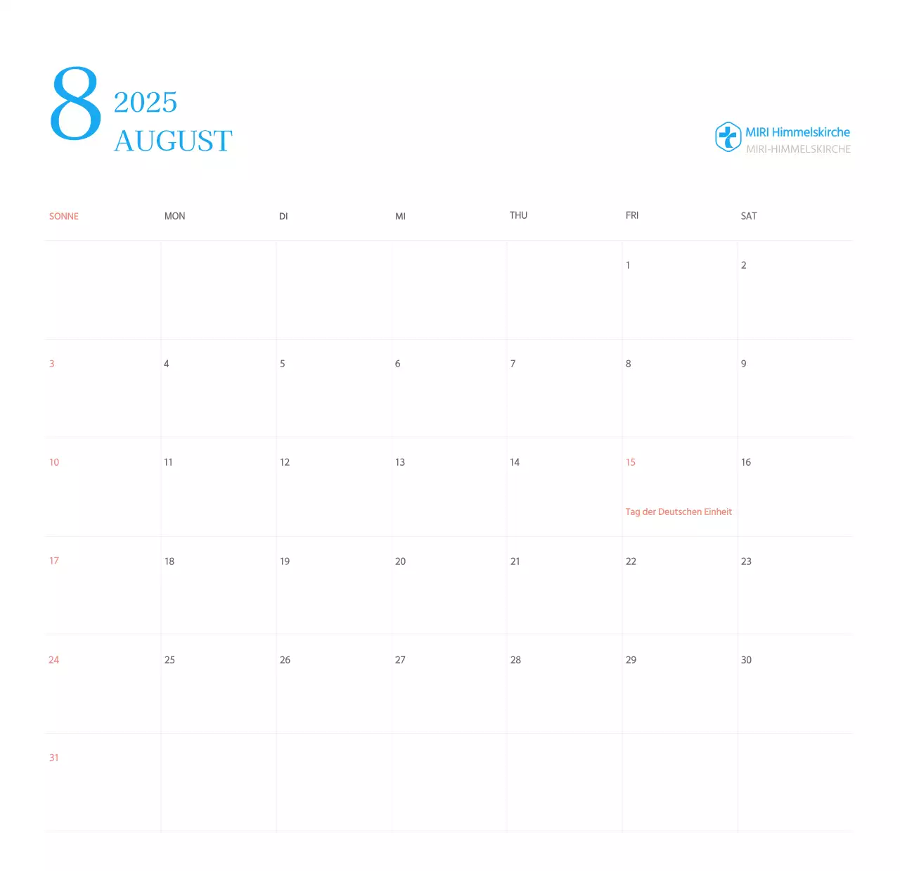 Blaues modernes Konzept Kirchenkalender