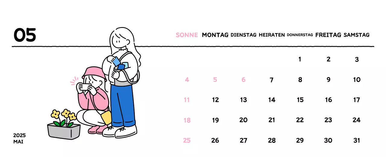 Illustrierter Kalender mit schönem Linienstil
