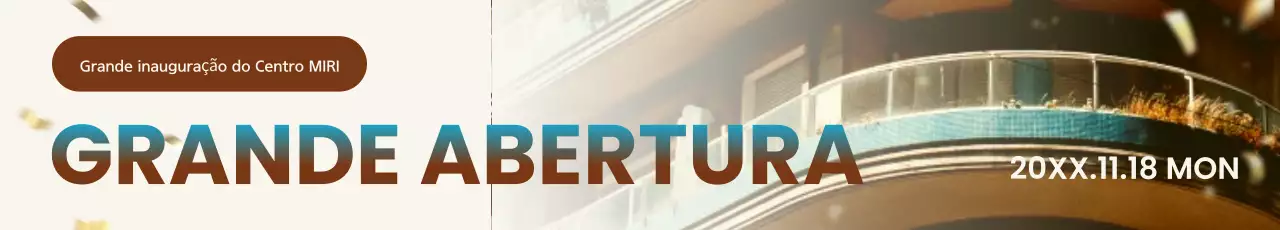 Um anúncio simples de abertura de loja em azul e castanho