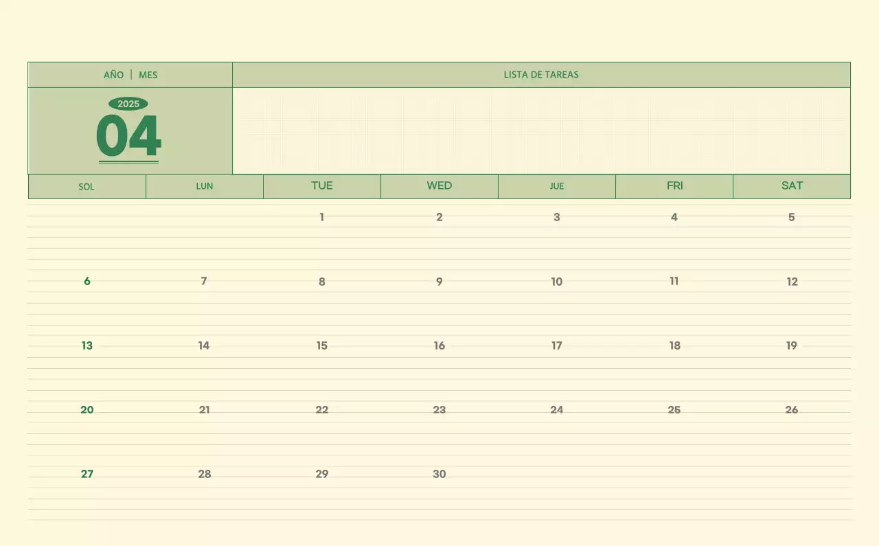 SAT Calendario de pared con concepto de bloc de notas del Día D en verde y amarillo claro