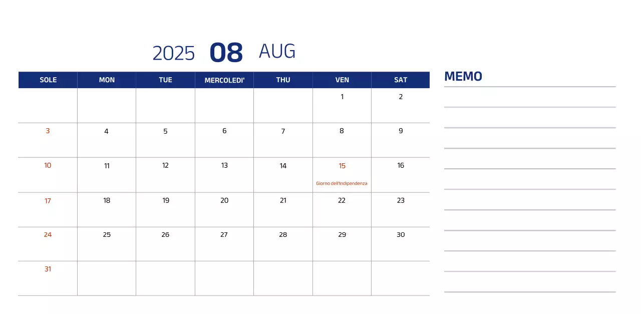 Calendario semplice con illustrazioni blu e pulite
