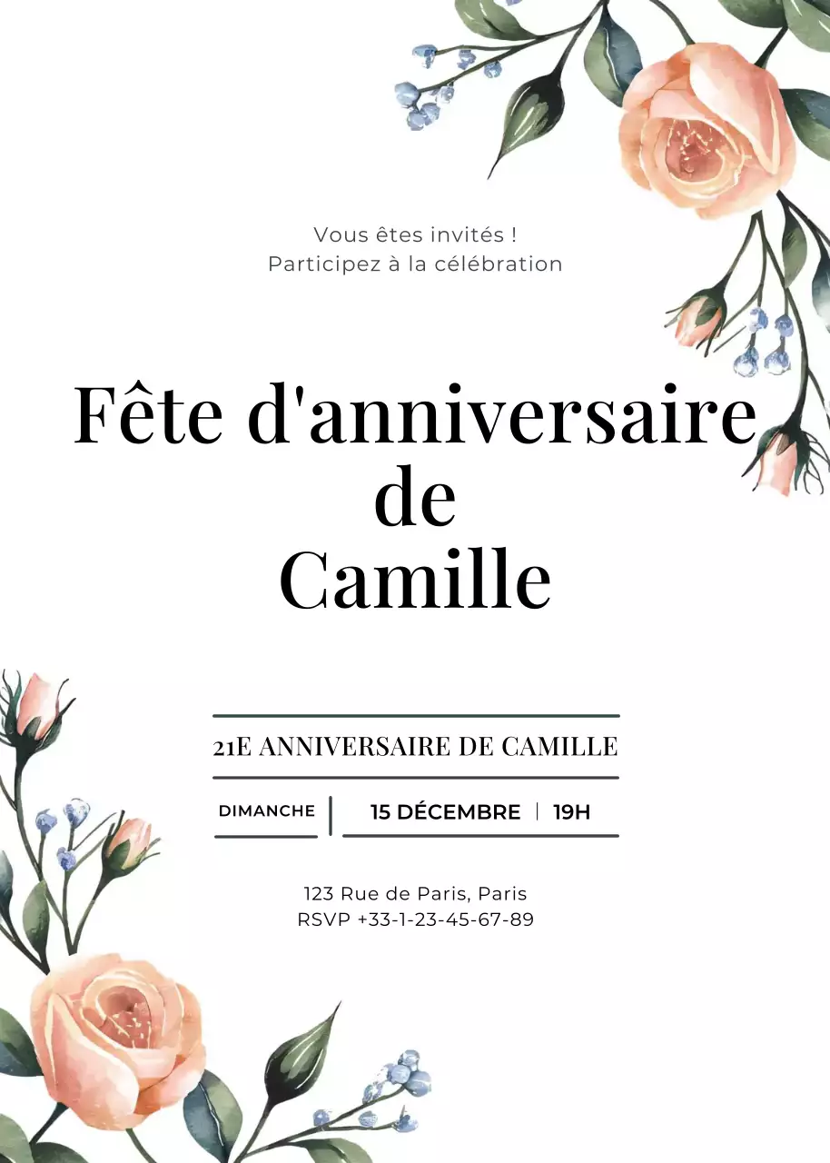 Invitation d'anniversaire orange blanche style élégant