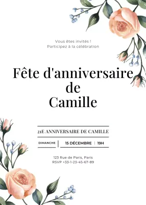 Invitation d'anniversaire orange blanche style élégant