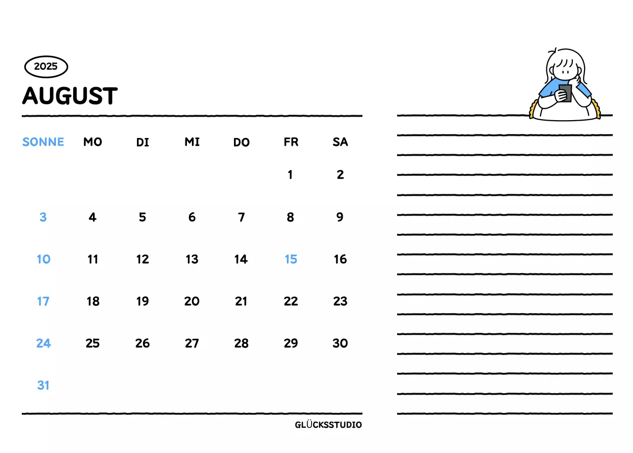 Illustrierter Kalender mit schönem Linienstil