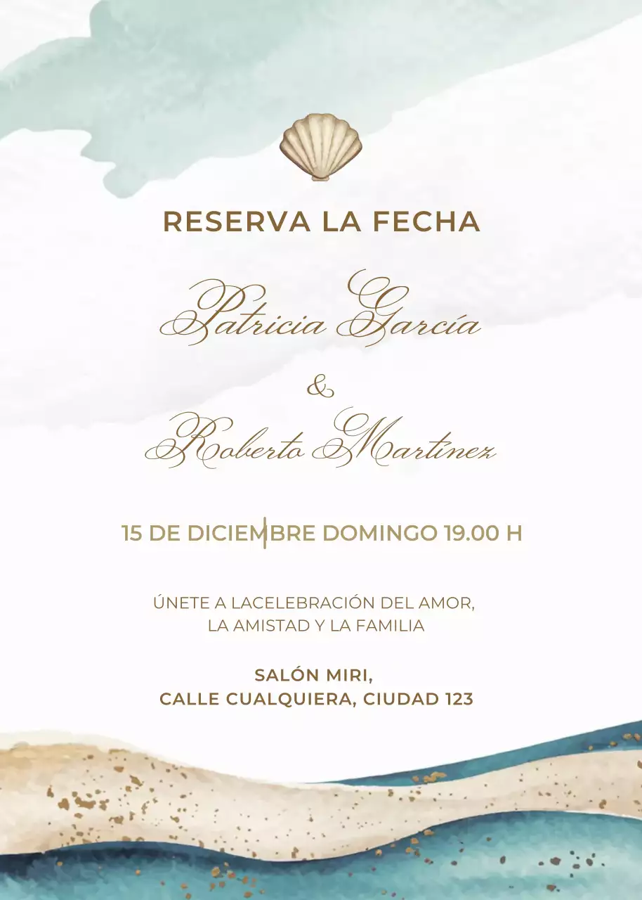 Beige azul oro invitación de boda estilo elegante