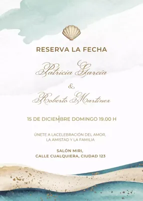 Beige azul oro invitación de boda estilo elegante