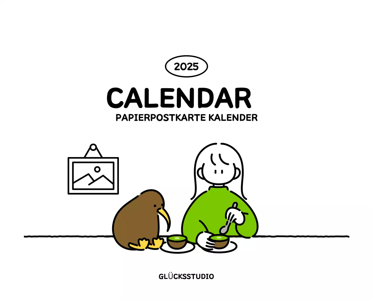 Illustrierter Kalender mit schönem Linienstil