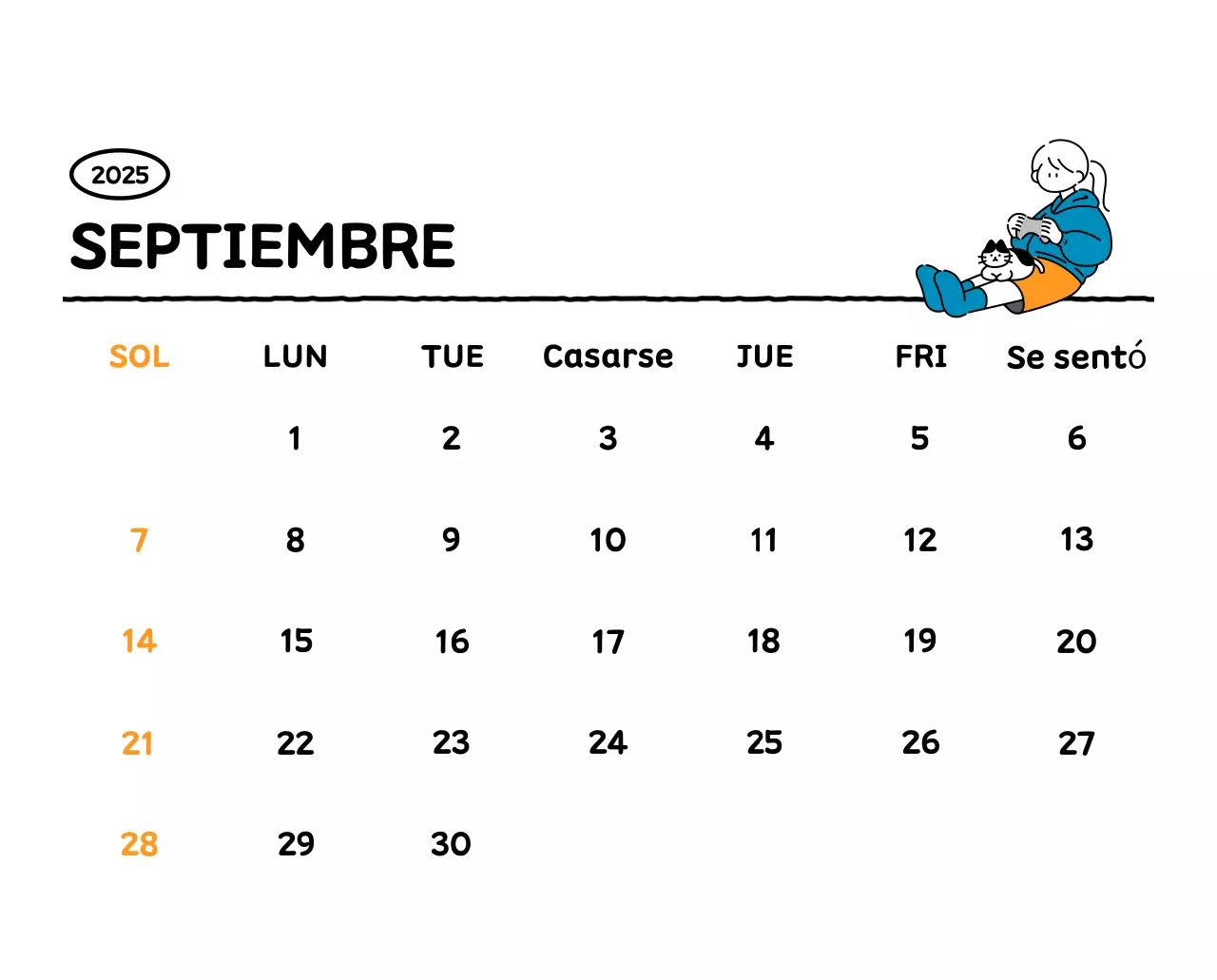 Calendario ilustrado con un bonito estilo de líneas