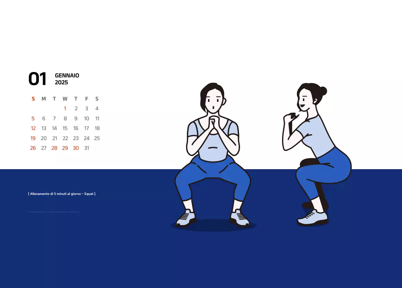 Calendario semplice con illustrazioni blu e pulite