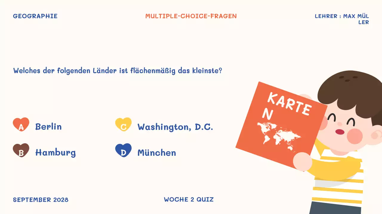 orangefarbene spielerische Schulveranstaltung Quiz Zeit Präsentation