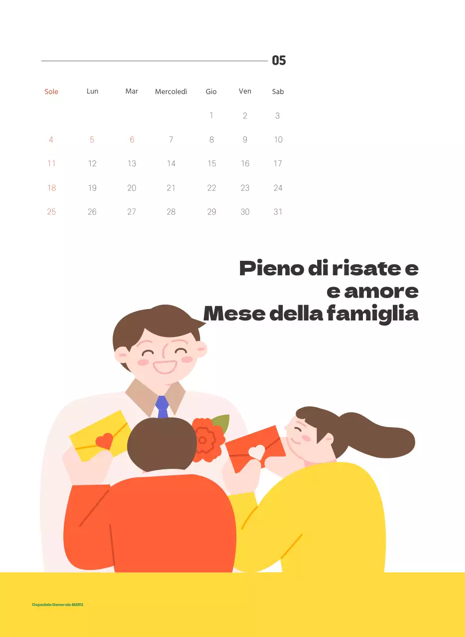 Un ospedale festivo con illustrazioni a tema salute e famiglia e accenti colorati