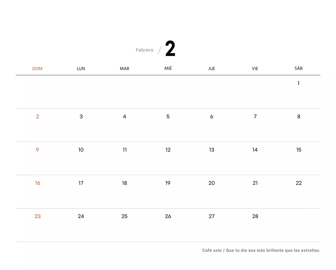 Sencillo calendario de sobremesa con fotos de cafés en tonos blancos