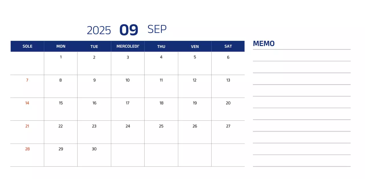 Calendario semplice con illustrazioni blu e pulite