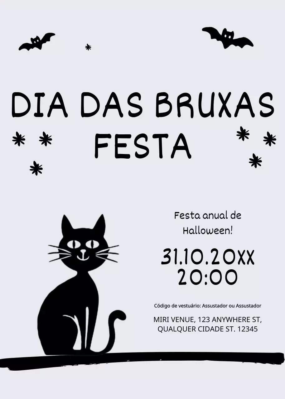 Convite de festa de Halloween preto-cinzento estilo minimalista