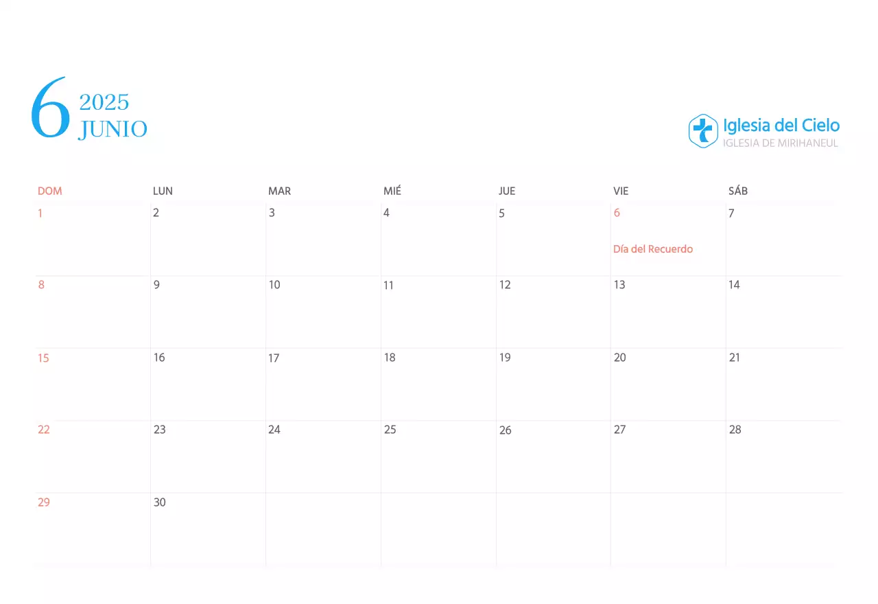 Calendario eclesiástico azul de concepto moderno