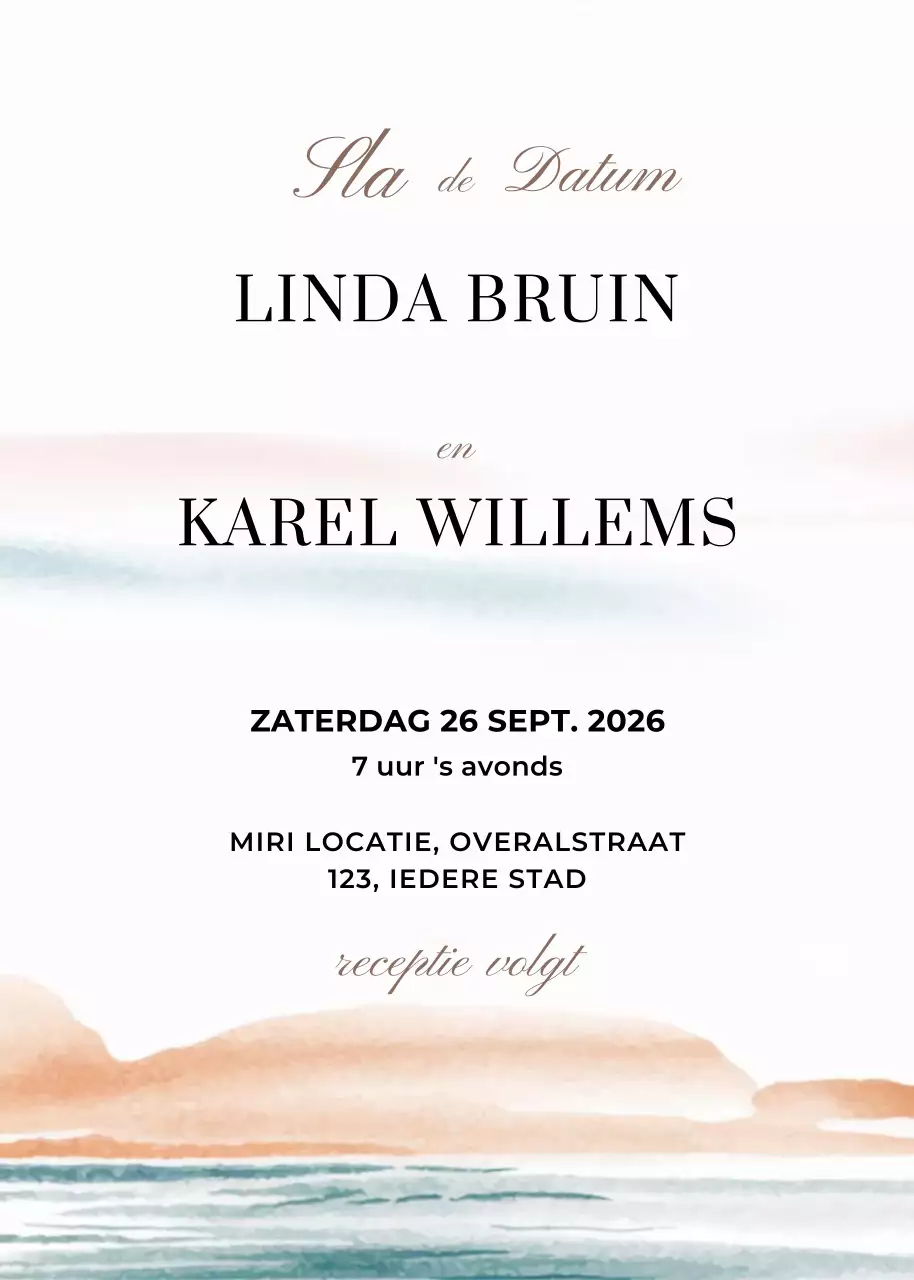 Oranje blauwe huwelijksuitnodiging minimale stijl