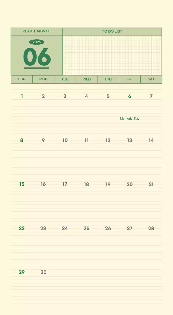 SAT D-Day Notepad Concept Wall Calendar in Green and Light Yellow