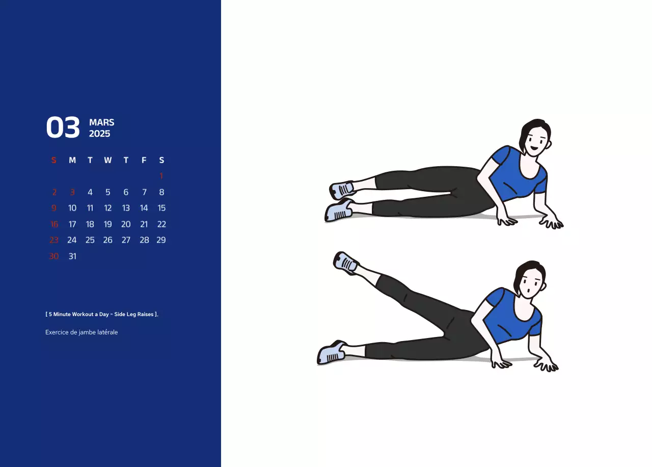 Calendrier simple avec des illustrations bleues et épurées