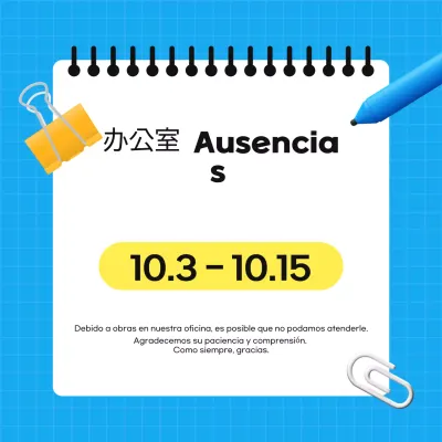 Aviso sencillo de ausencia en la oficina en azul claro y amarillo