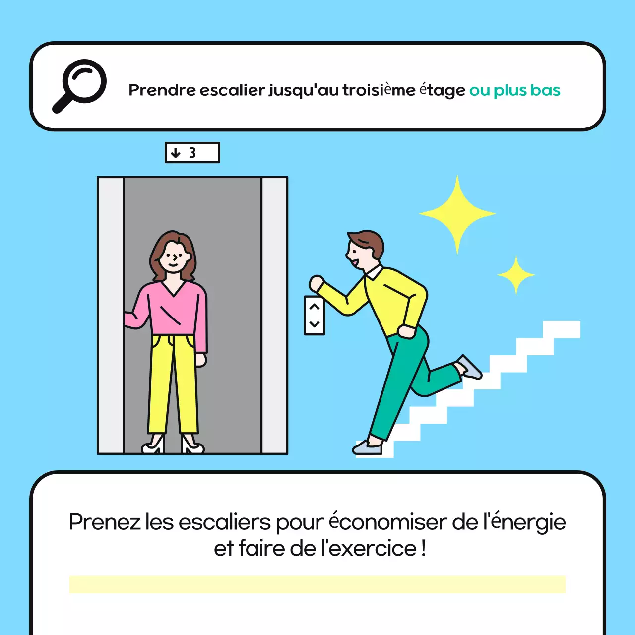 Campagne d'économie d'énergie sur le lieu de travail : bleu clair et vert