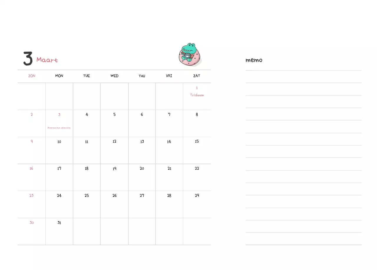 Een kalender met een schattig Ago-illustratieconcept