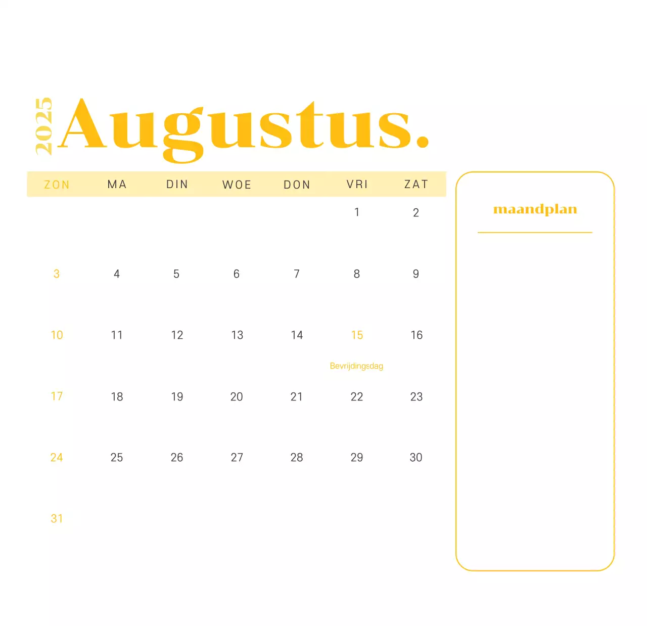 Kalender met jeugdillustraties op een geelgroene achtergrond