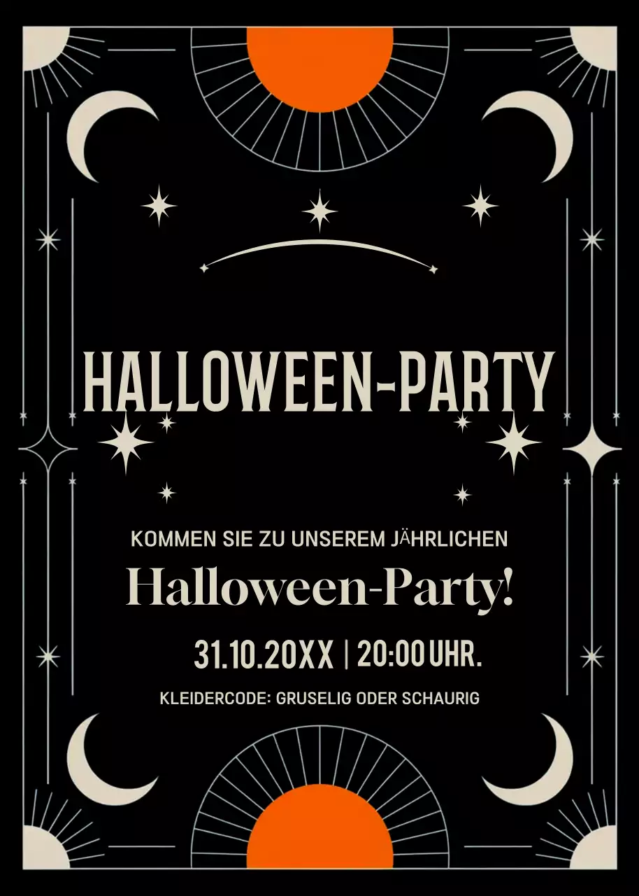 Schwarz-orangefarbene Halloween-Party-Einladung