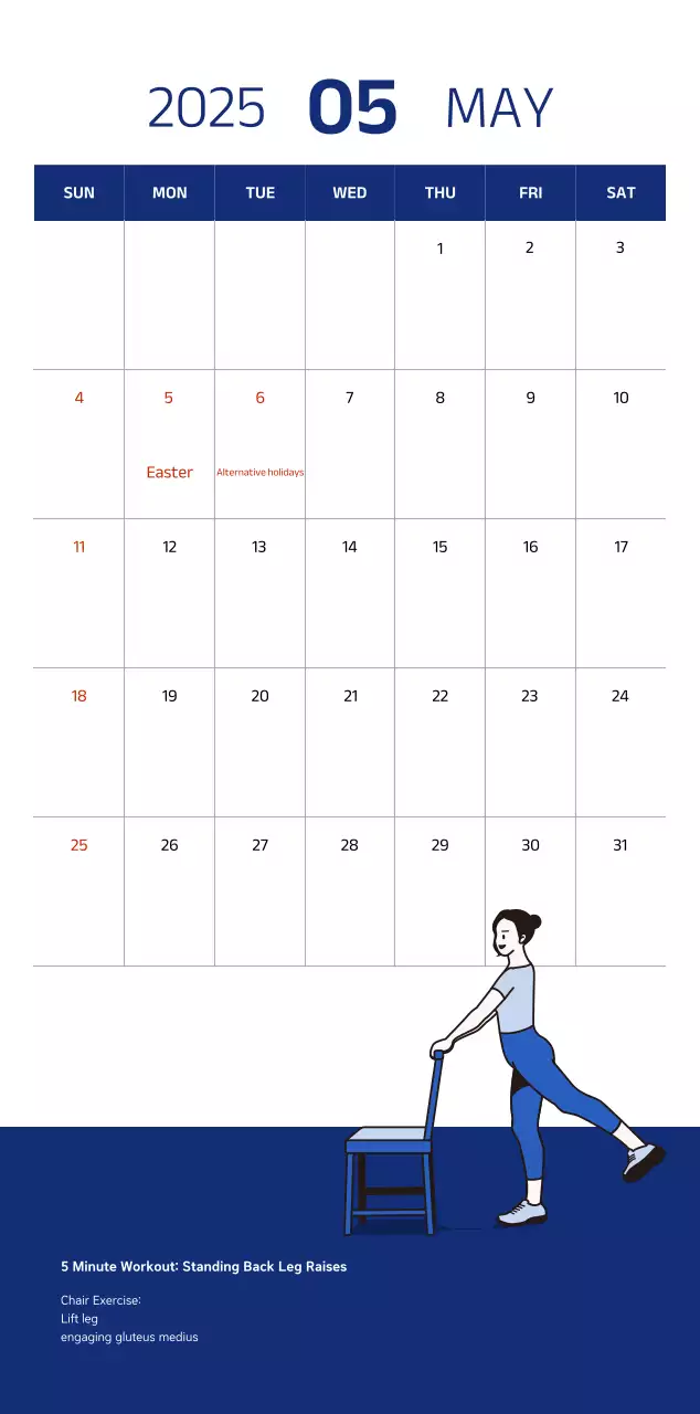 Lịch đơn giản với hình minh họa màu xanh gọn gàng