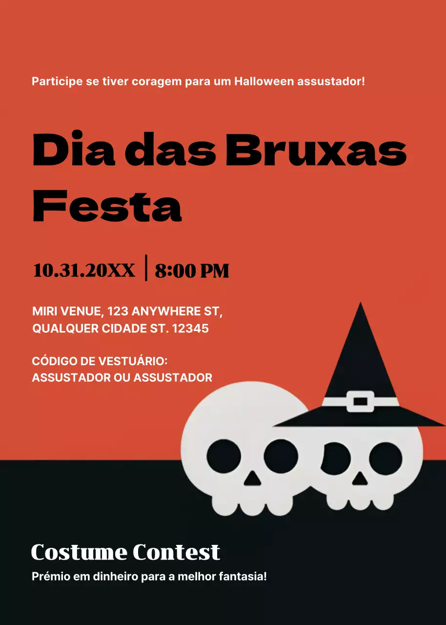 Convite de festa de Halloween preto e laranja