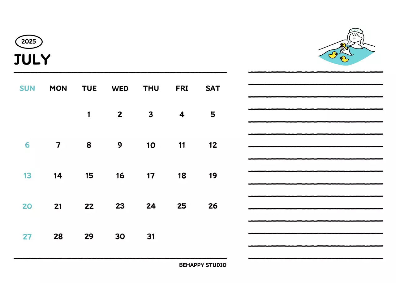 Illustrated calendar with a cute line style