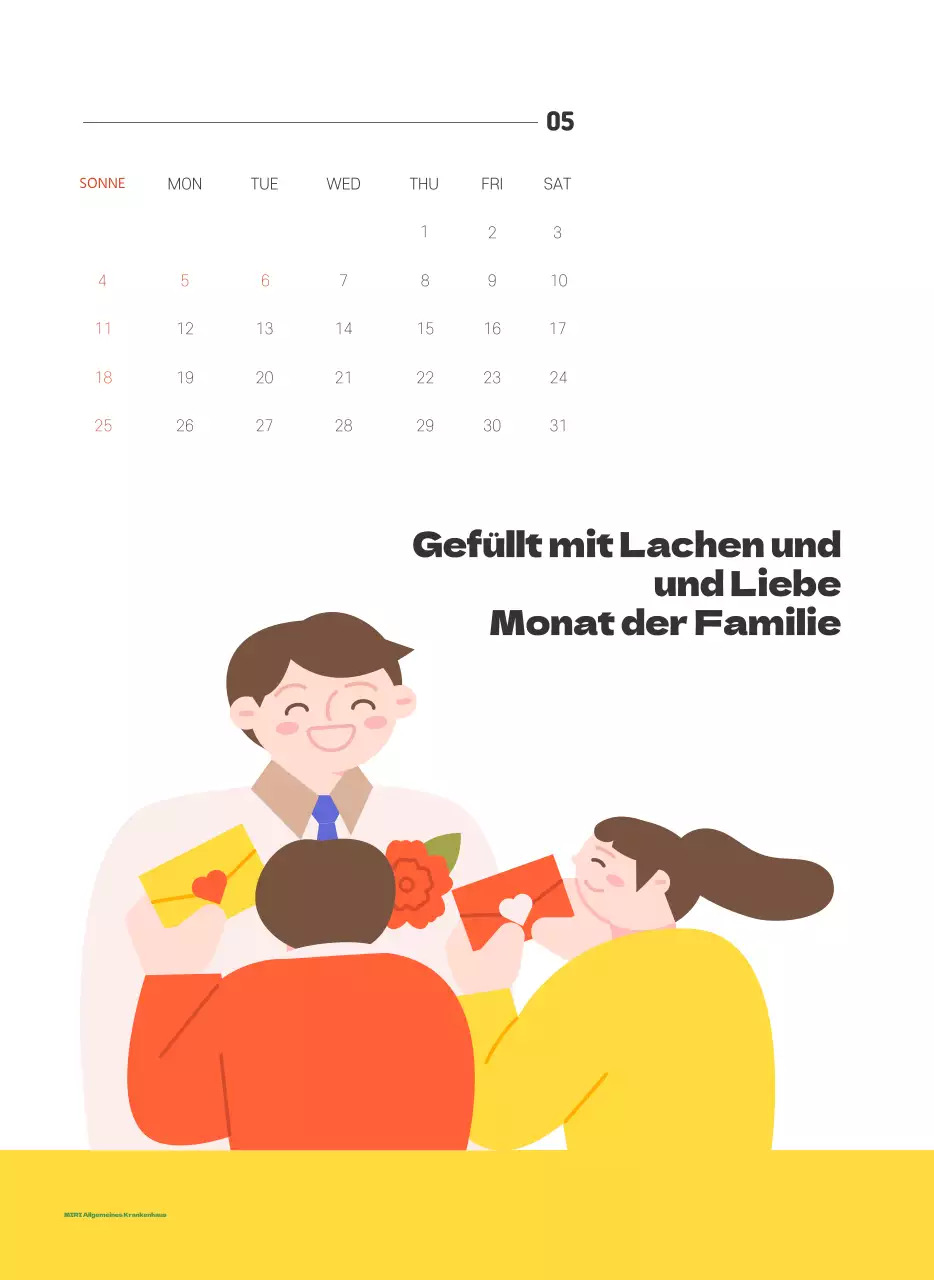 Ein festliches Krankenhaus mit Illustrationen zum Thema Gesundheit und Familie und farbenfrohen Akzenten