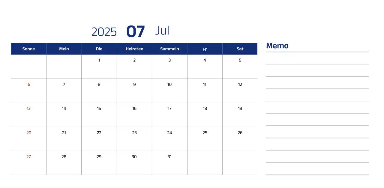 Einfacher Kalender mit blauen, klaren Illustrationen