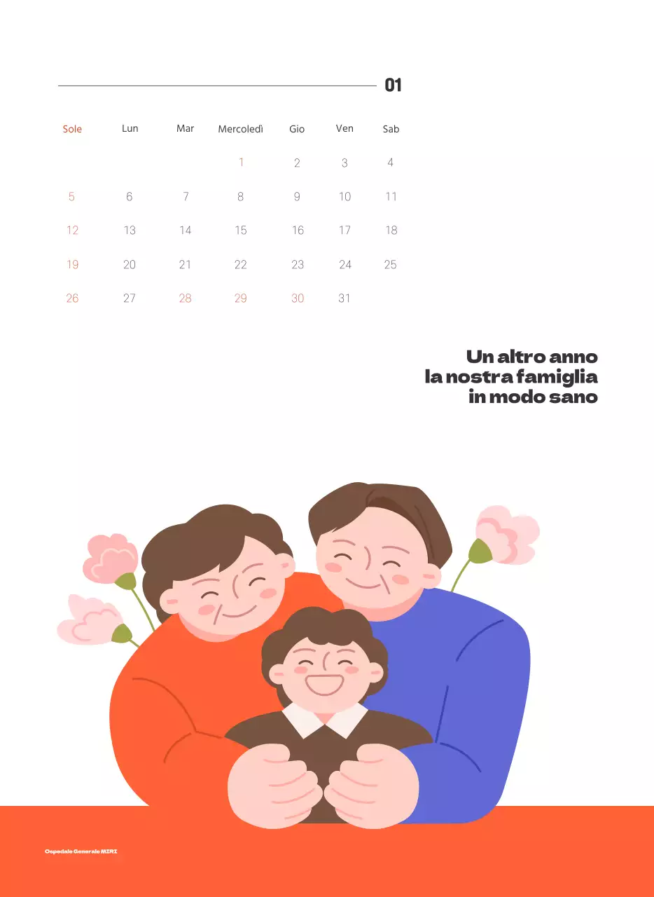 Un ospedale festivo con illustrazioni a tema salute e famiglia e accenti colorati