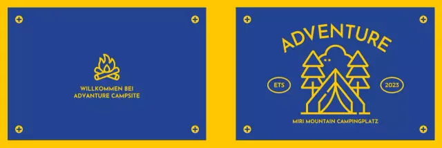 Gestaltung eines Campingplatzes mit illustrierten Symbolen
