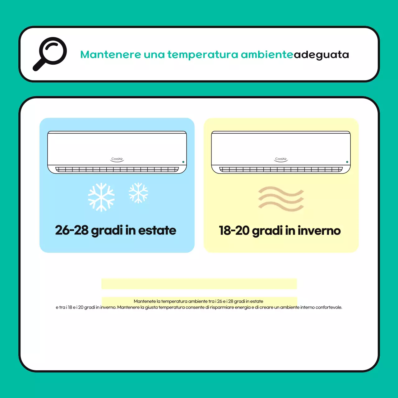 Una campagna di risparmio energetico sul posto di lavoro in azzurro e verde