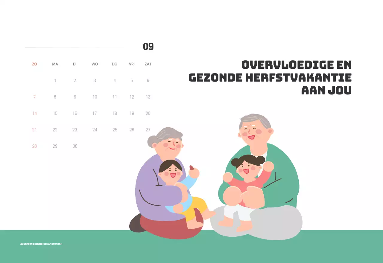 Een feestelijk ziekenhuis met illustraties met gezondheids- en gezinsthema's en kleurrijke accenten