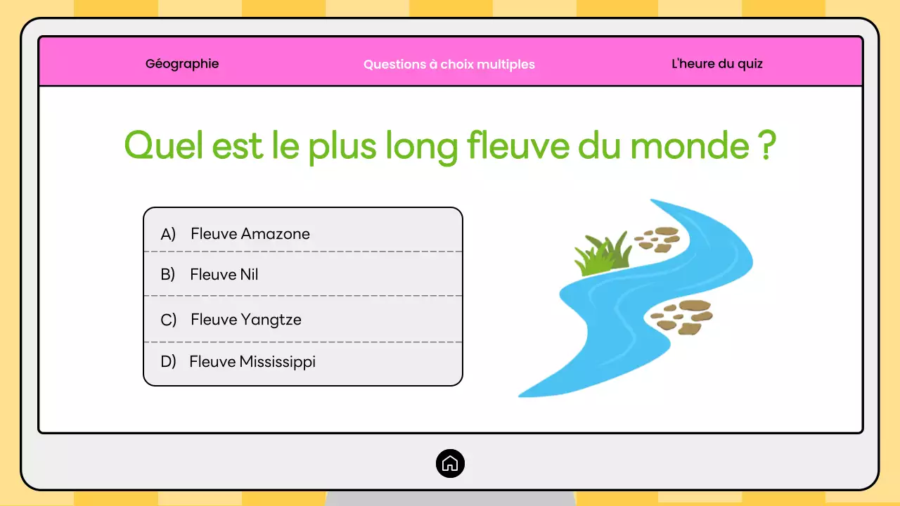Quiz de géographie moderne rose et jaune