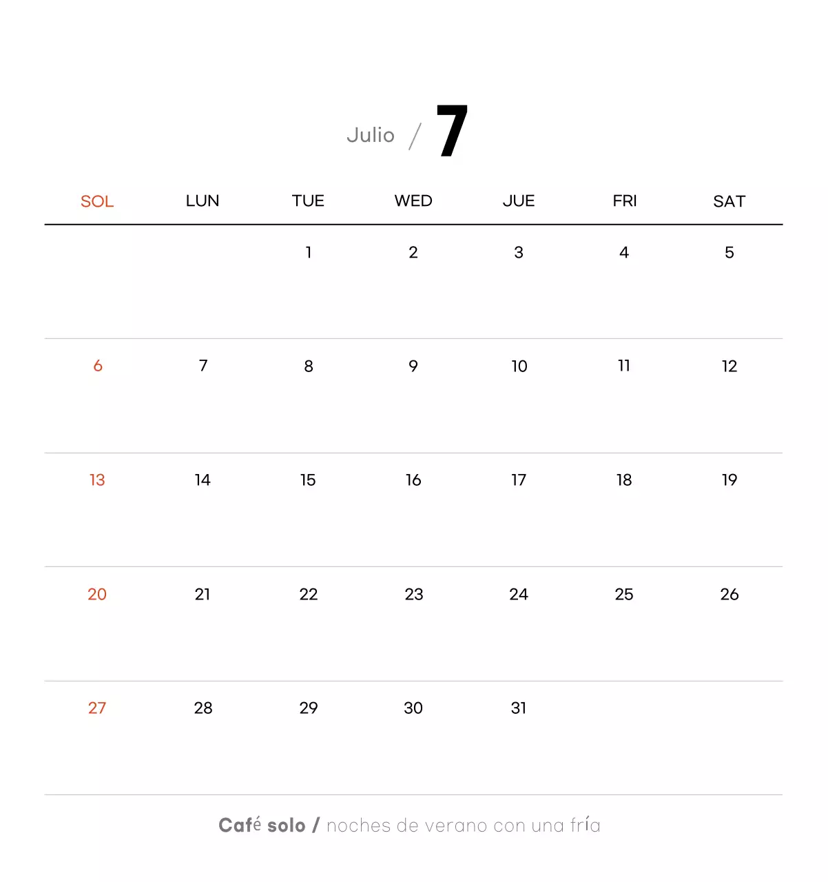 Calendario de café minimalista