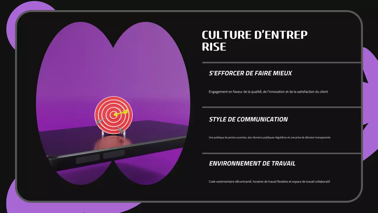 Présentation sur l'intégration des nouveaux employés - noir violet mignon