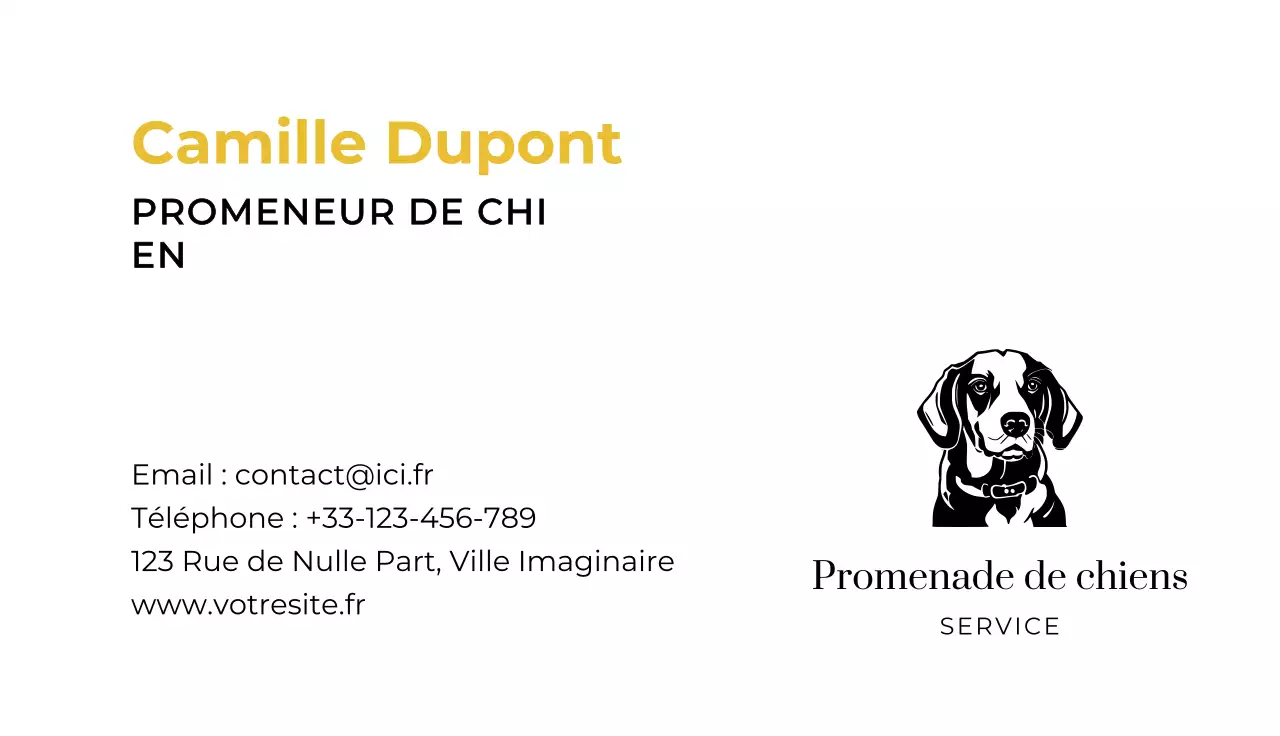 carte de visite minimale blanche pour chien