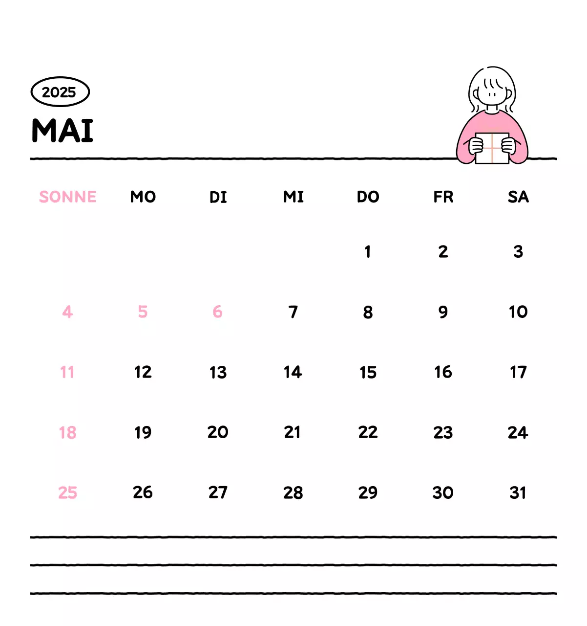 Illustrierter Kalender mit schönem Linienstil