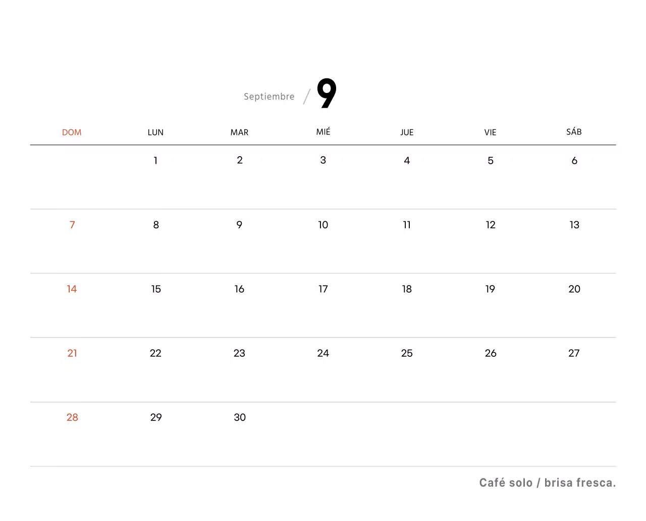 Sencillo calendario de sobremesa con fotos de cafés en tonos blancos