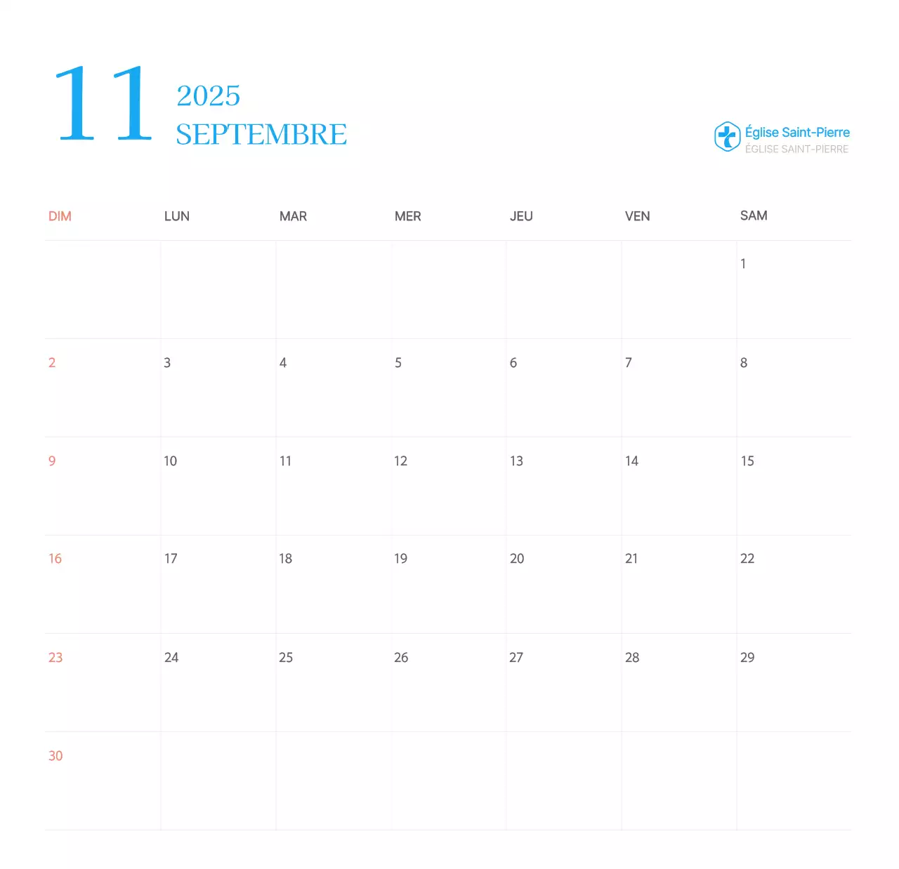 Calendrier d'église moderne bleu