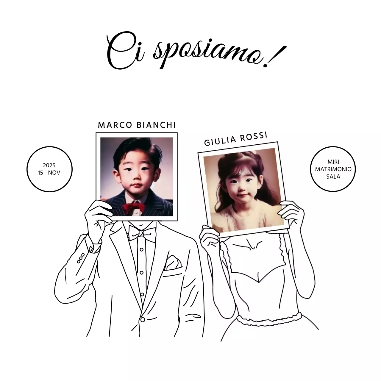 Foto d'infanzia invito di nozze semplice nero